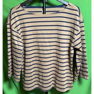 Lands' End Striped Boat Neck Shirt 3/4 Sleeve Cotton Womens M Petite NEW NWOT